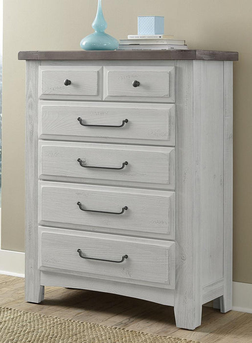 Vaughn-Bassett Sawmill 5 Drawer Chest in Alabaster Two Tone - Furniture Max (Falls Church,VA) *