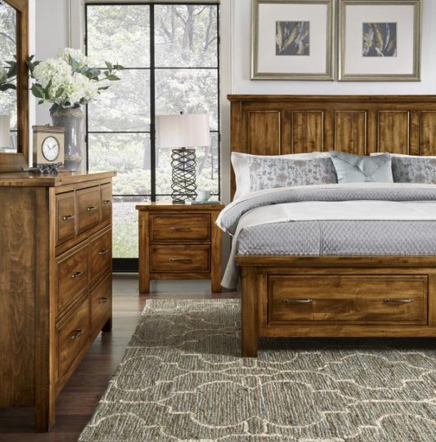 Vaughan-Bassett Maple Road Queen Mansion Bed w/ Storage Footboard  in Antique Amish - Furniture Max (Falls Church,VA) *