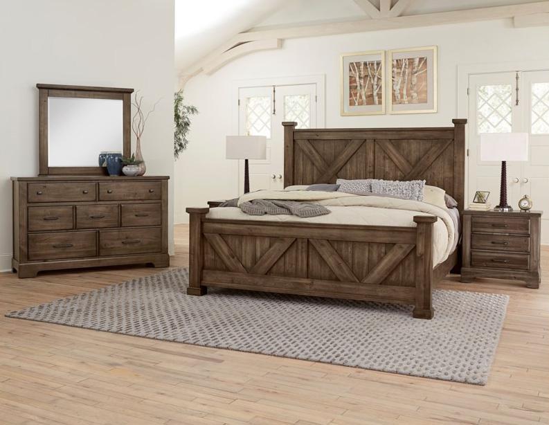 Vaughan-Bassett Cool Rustic Queen Barndoor X Headboard and Footboard Bed in Mink - Furniture Max (Falls Church,VA) *