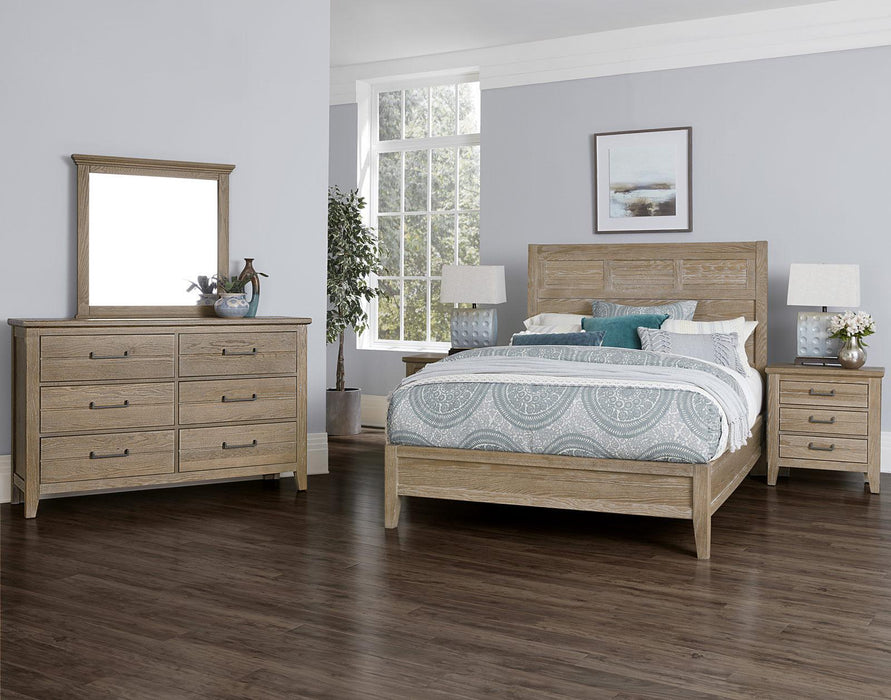 Vaughan-Bassett Passageways Deep Sand King Louvered Bed with Low Profile Footboard in Medium Brown - Furniture Max (Falls Church,VA) *
