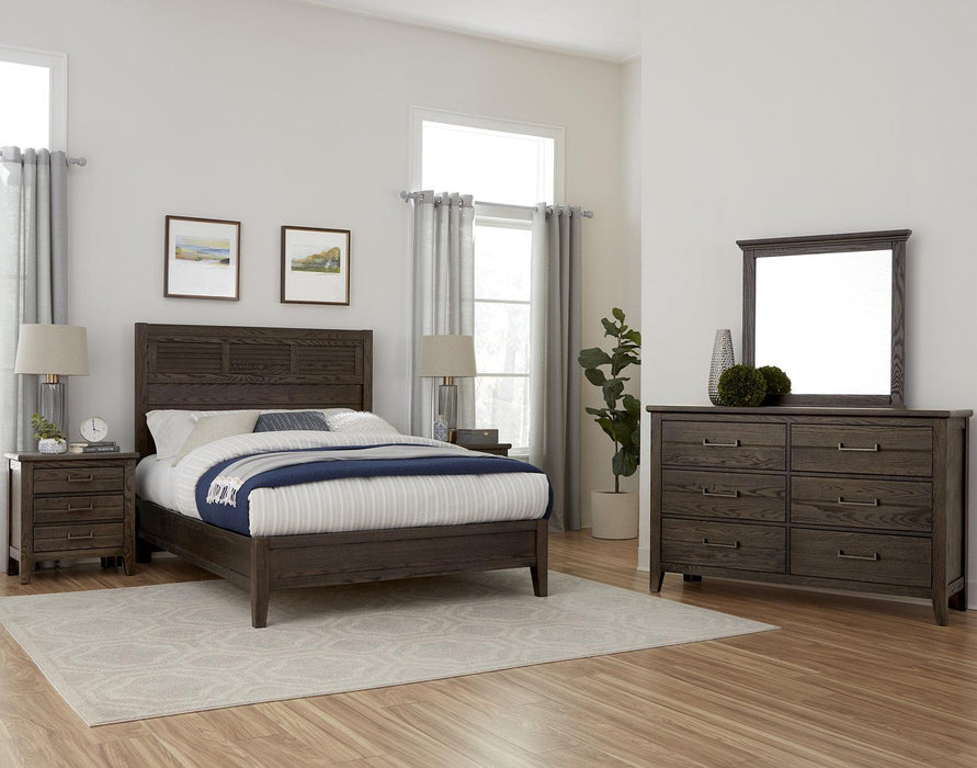 Vaughan-Bassett Passageways Charleston Brown Queen Louvered Bed with Low Profile Footboard in Dark Brown - Furniture Max (Falls Church,VA) *