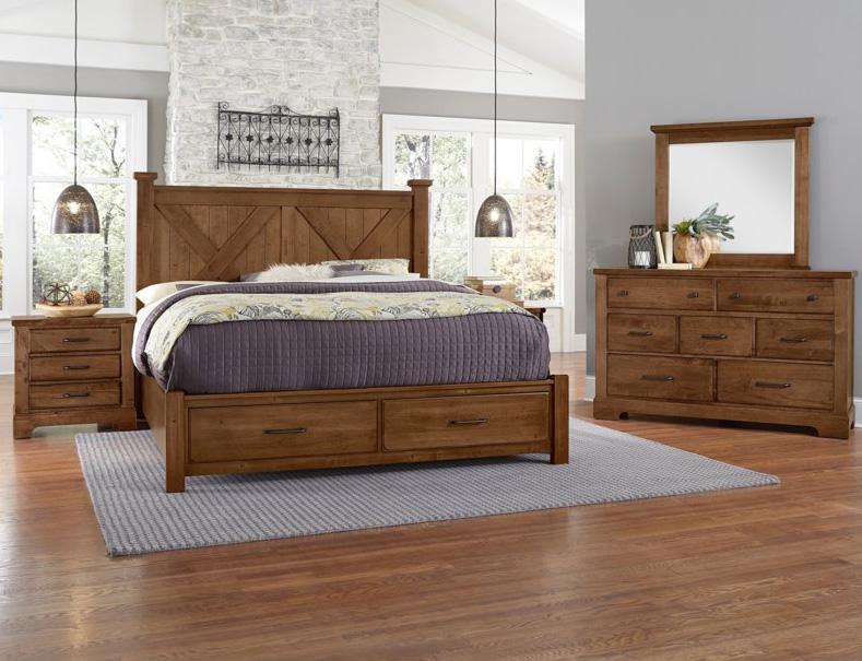Vaughan-Bassett Cool Rustic King Barndoor X Headboard with Storage Footboard Bed in Amber - Furniture Max (Falls Church,VA) *