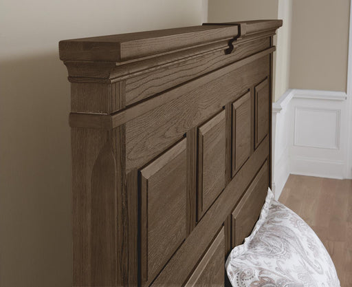 Vaughan-Bassett Heritage King Mansion Bed with Storage Footboard in Cobblestone Oak - Furniture Max (Falls Church,VA) *