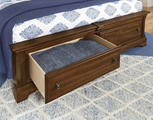 Vaughan-Bassett Heritage King Mansion Bed with Storage Footboard in Amish Cherry - Furniture Max (Falls Church,VA) *