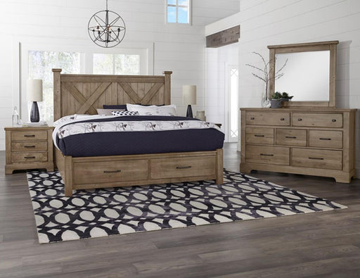 Vaughan-Bassett Cool Rustic King Barndoor X Headboard with Storage Footboard Bed in Stone Grey - Furniture Max (Falls Church,VA) *