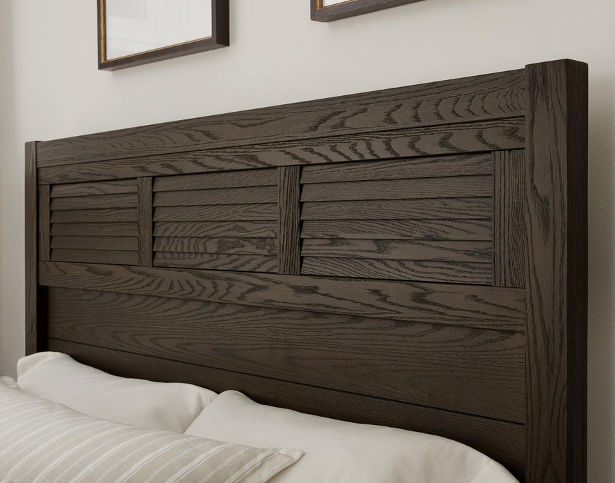 Vaughan-Bassett Passageways Charleston Brown Queen Louvered Bed with Low Profile Footboard in Dark Brown - Furniture Max (Falls Church,VA) *