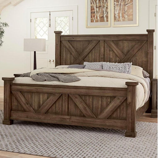 Vaughan-Bassett Cool Rustic Queen Barndoor X Headboard and Footboard Bed in Mink - Furniture Max (Falls Church,VA) *