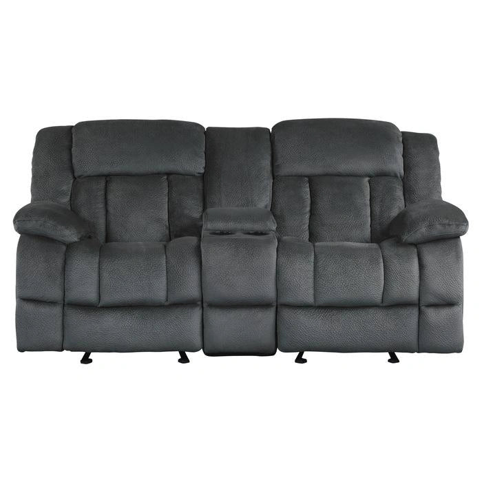 Laurelton Double Glider Reclining Loveseat w/ Center Console in Charcoal 9636CC-2