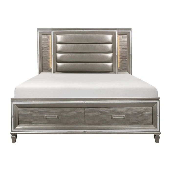 Tamsin Queen Upholstered Storage Bed in Silver Grey Metallic 1616-1*